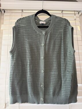 Universal Thread Open-Knit Sleeveless Button Cardigan in Sage Green